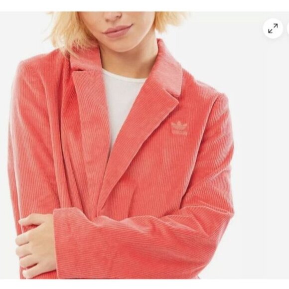 Adidas Corduroy Boyfriend Blazer Small Coral Womens Jacket Logo Oversized NWOT - Picture 8 of 16